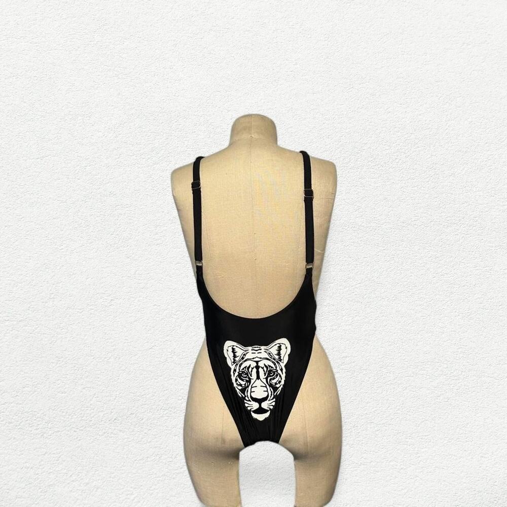 Tiger Graphic One Piece Swimsuit in Black & White